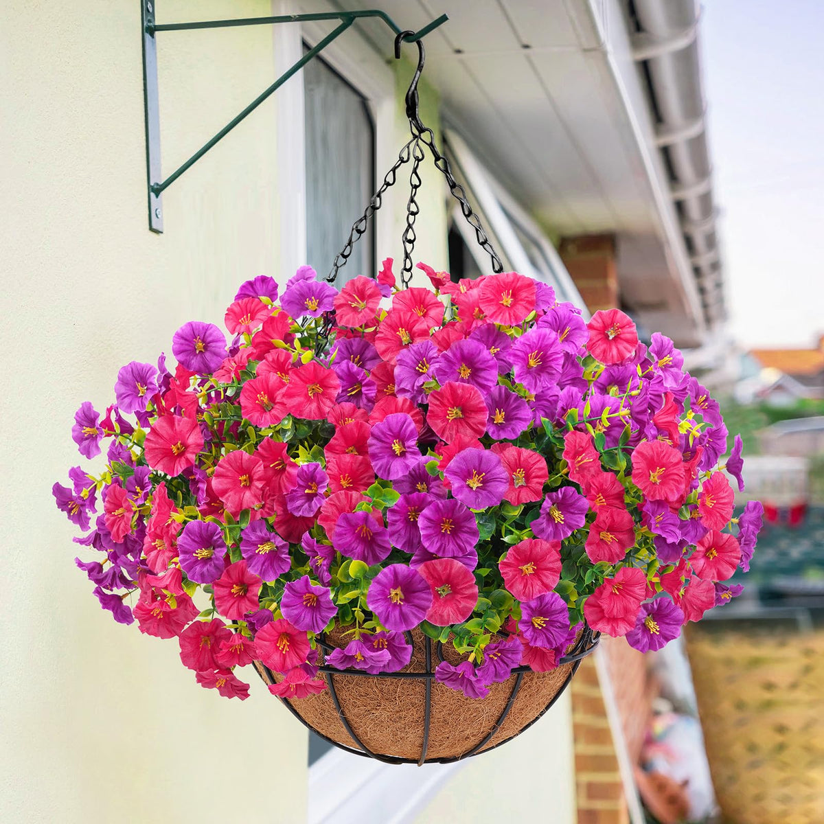 Elyum hanging basket assembly kit ready for outdoor display