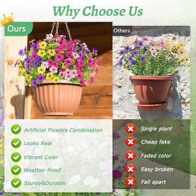 Elyum hanging-basket faux flowers brighten porches and patios, easy to swap.