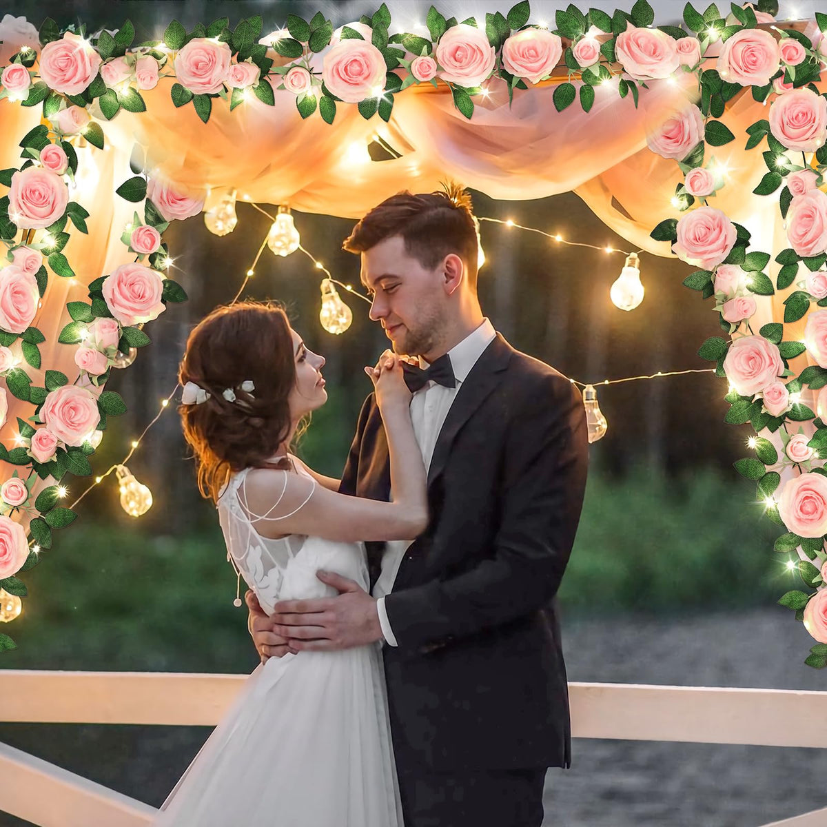 Elyum rose garland ideal for wedding arches and centerpieces.