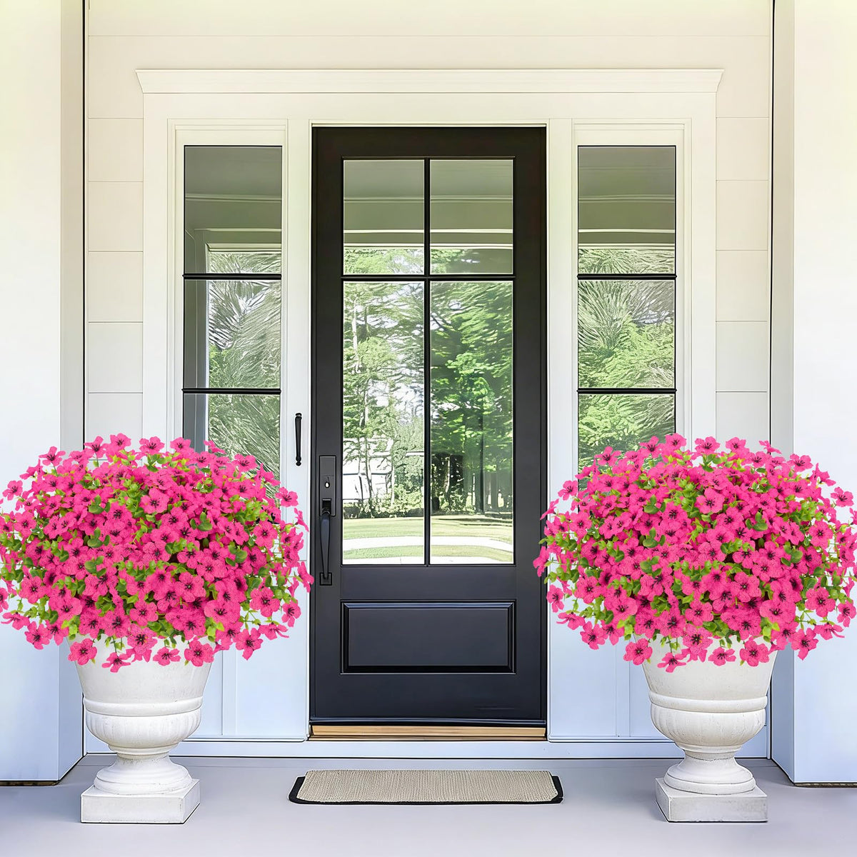 Elyum rose-red outdoor faux flower bundle with violet accents and boxwood greenery