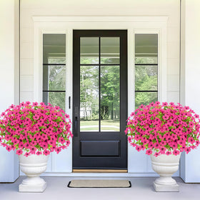 Elyum rose-red outdoor faux flower bundle with violet accents and boxwood greenery