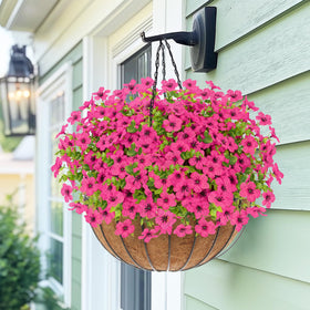 Elyum rose-red outdoor faux flower bundle in hanging basket setup