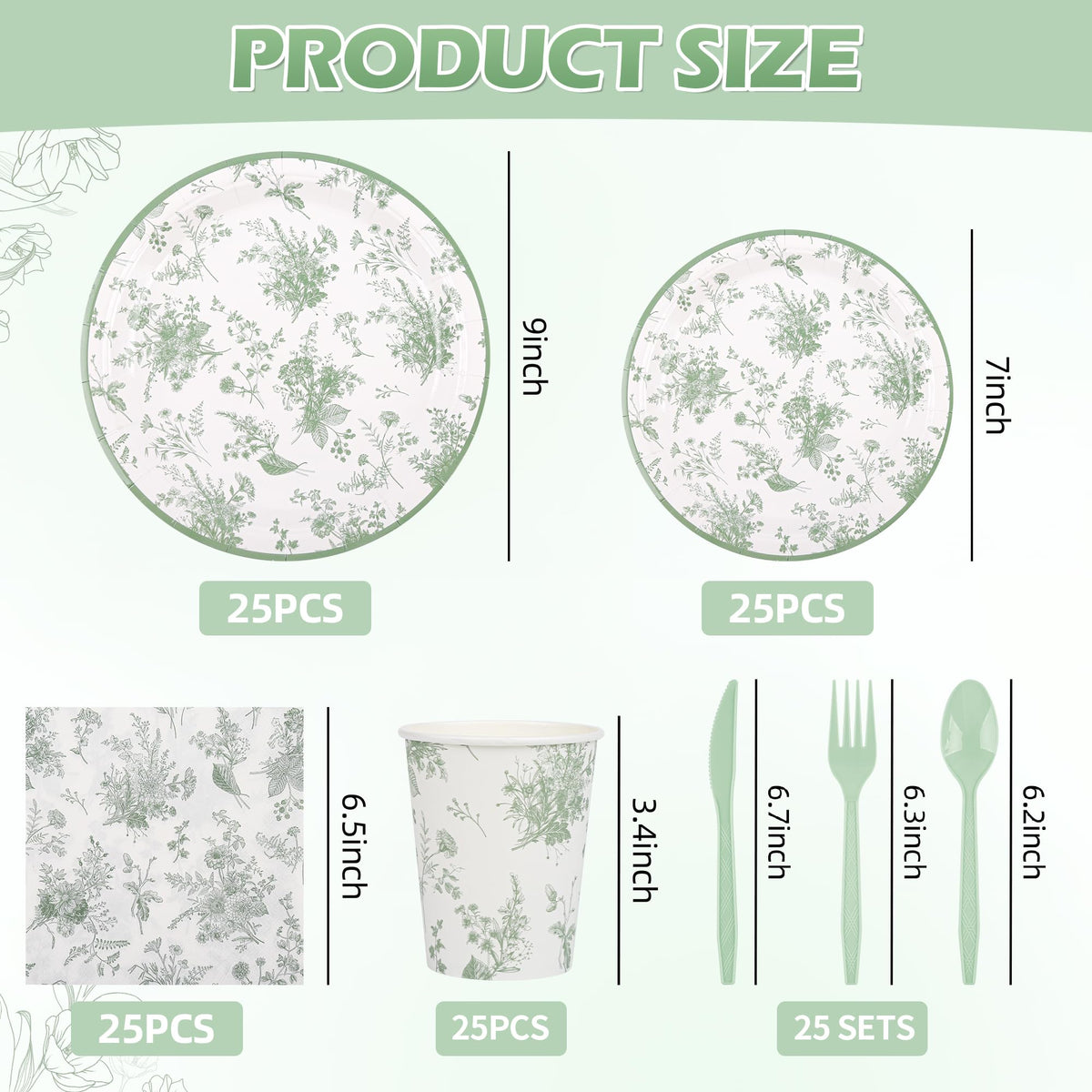 Elyxio sage green floral dessert plates add chic accents to celebrations