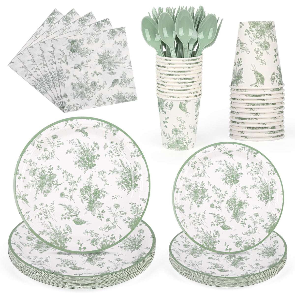 Elyxio sage green floral dinner plates for elegant outdoor receptions