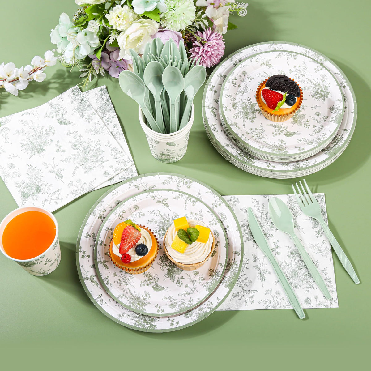 Elyxio sage green floral napkins absorb spills with refined look