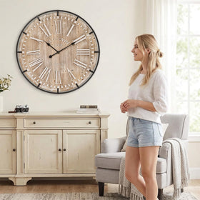 EMAX HOME oversized wall clock in living room makes a bold focal point.