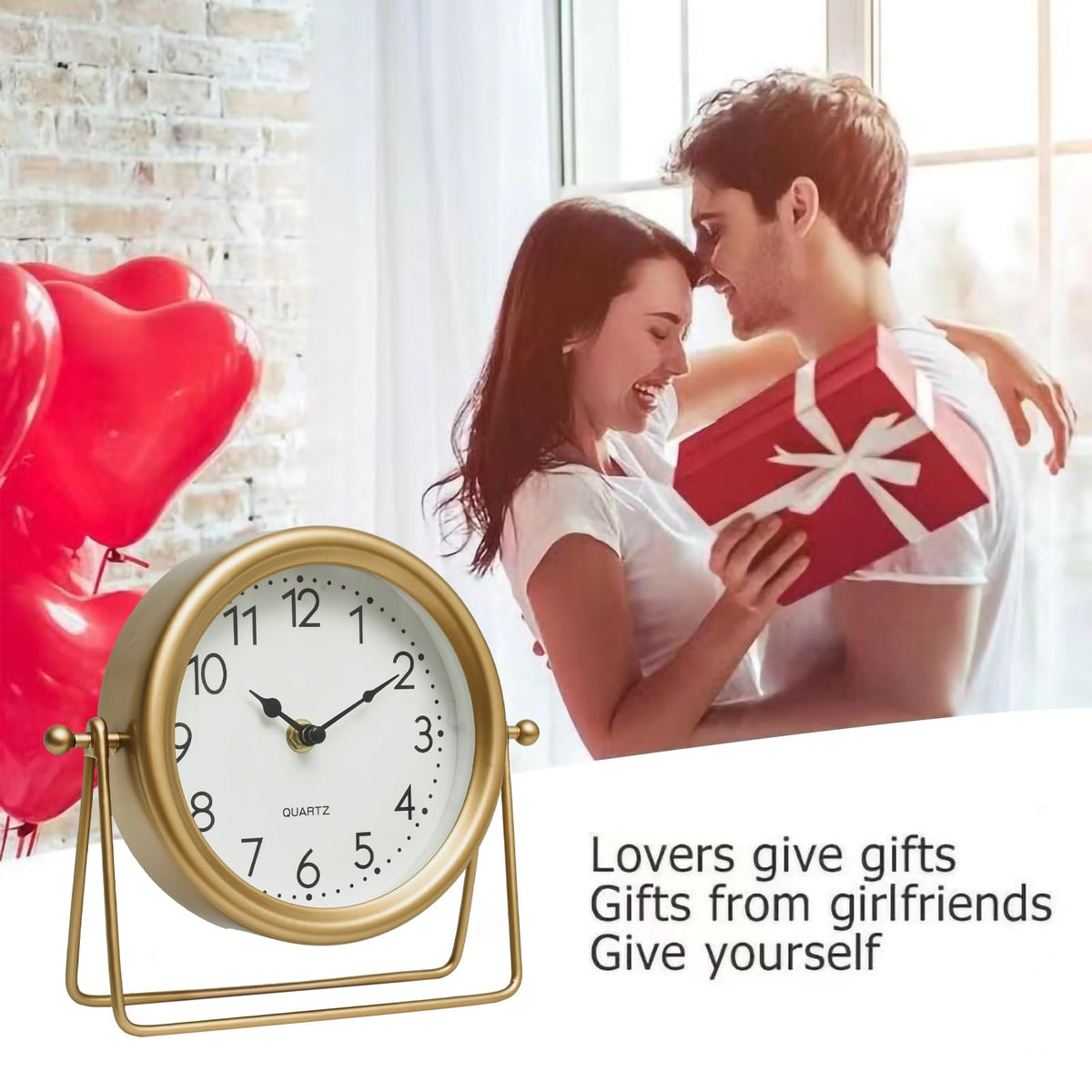 EMAX HOME Vintage Golden Table Clock on bedroom dresser with minimalist style