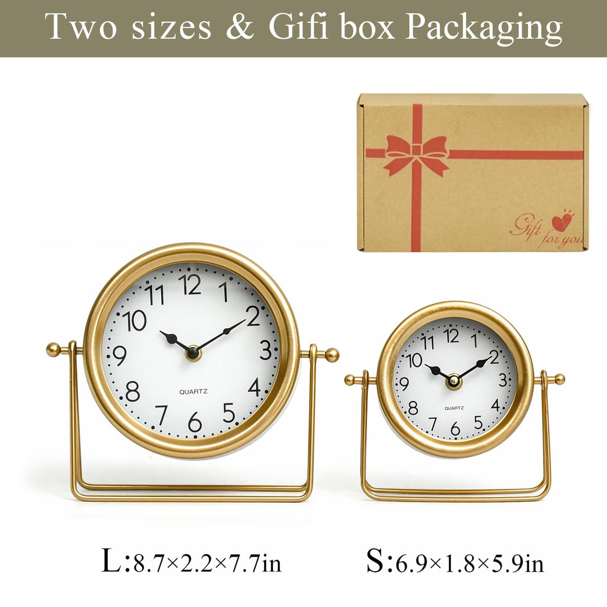 EMAX HOME Vintage Golden Table Clock side profile highlighting slim depth