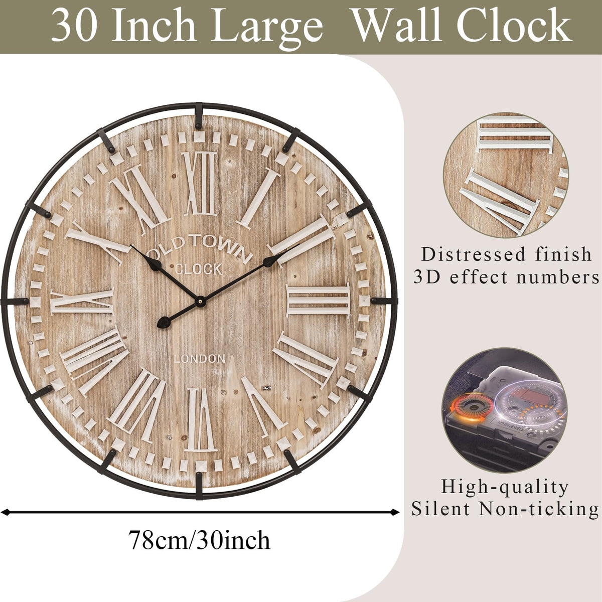 EMAX HOME wooden face clock decorative hanging adds farmhouse style.