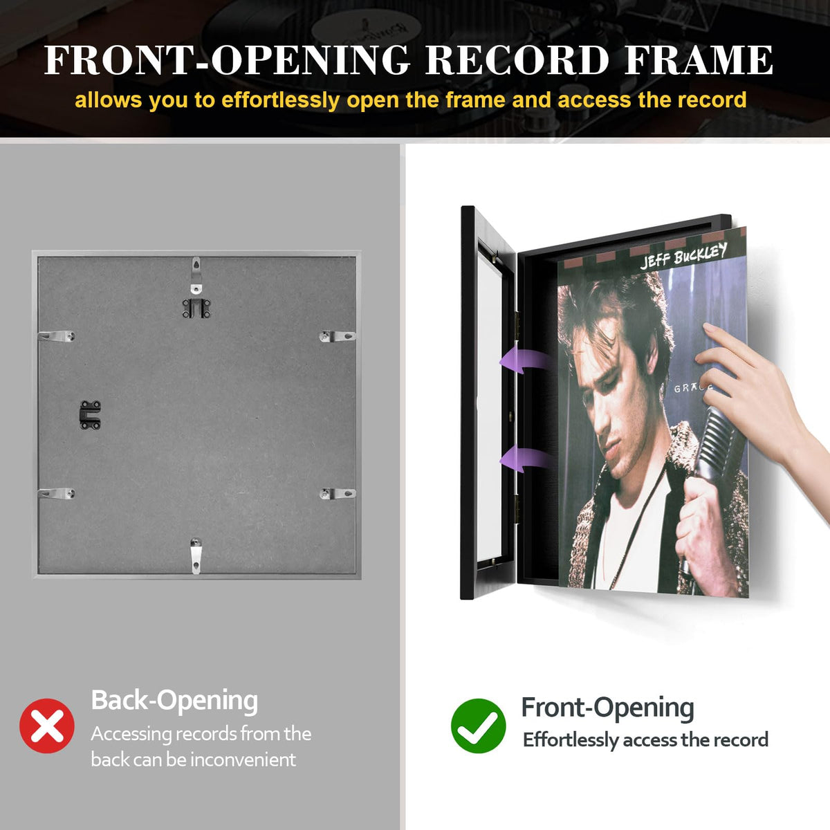 Emfogo 4-pack vinyl frame wall-mounted display highlights easy-access front load for records