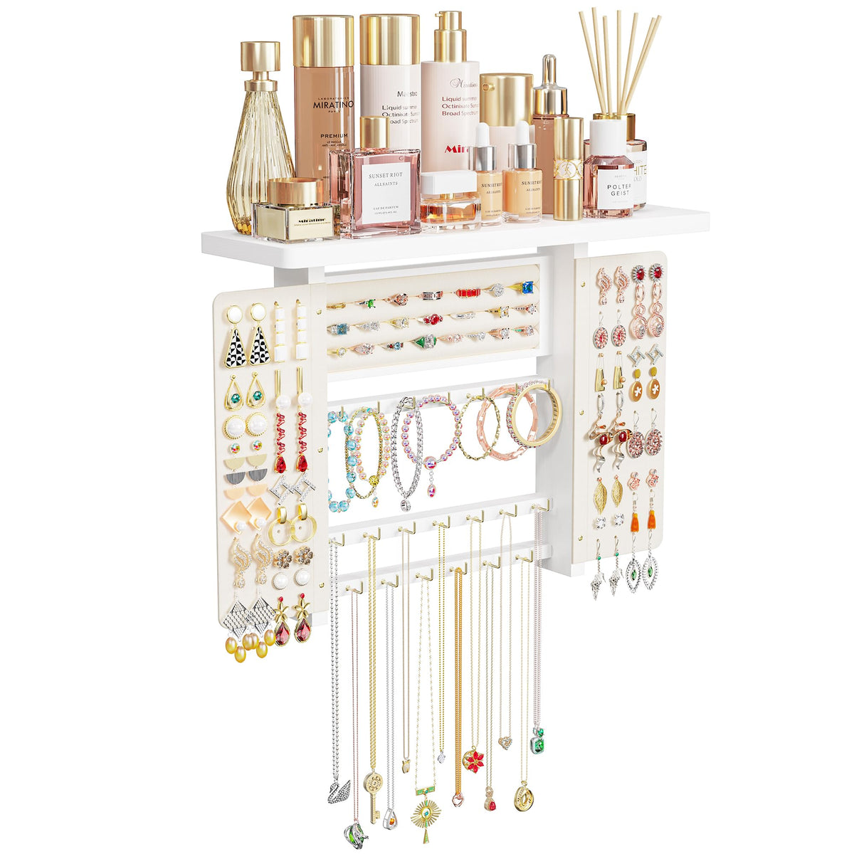 Emfogo white-finish jewelry organizer complements modern decor