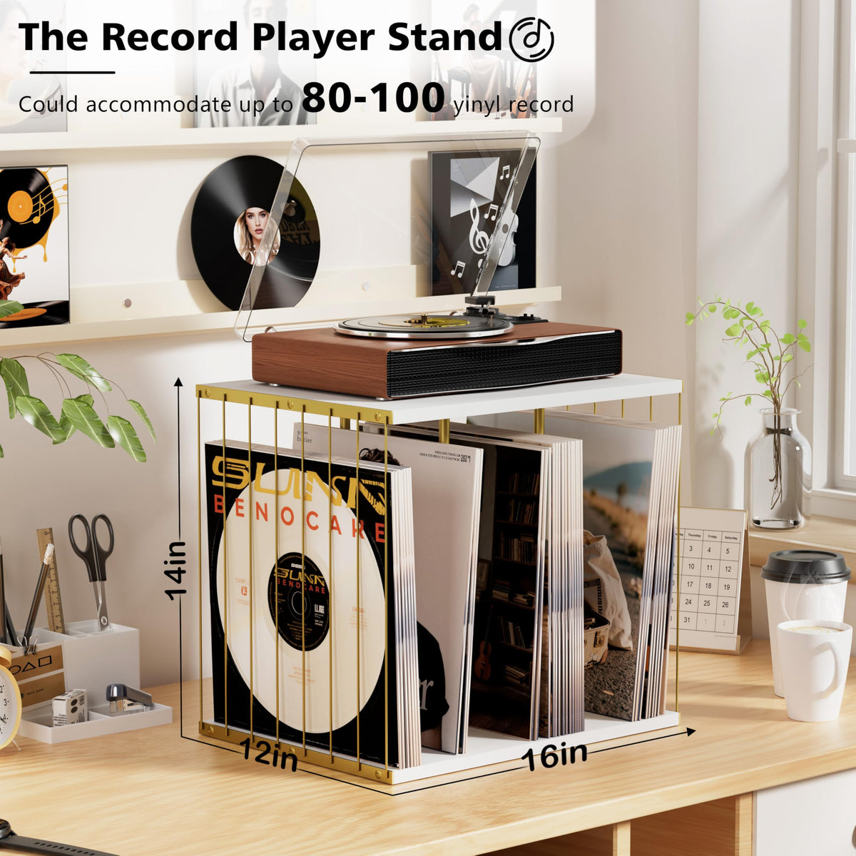 Emfogo table-top design vinyl stand provides ample space for your turntable setup.