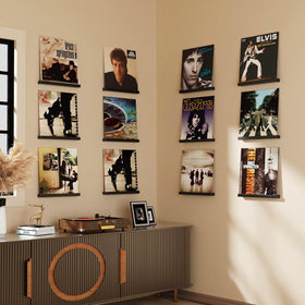 Emfogo wall-mounted record storage demonstrates space-saving, stylish organization