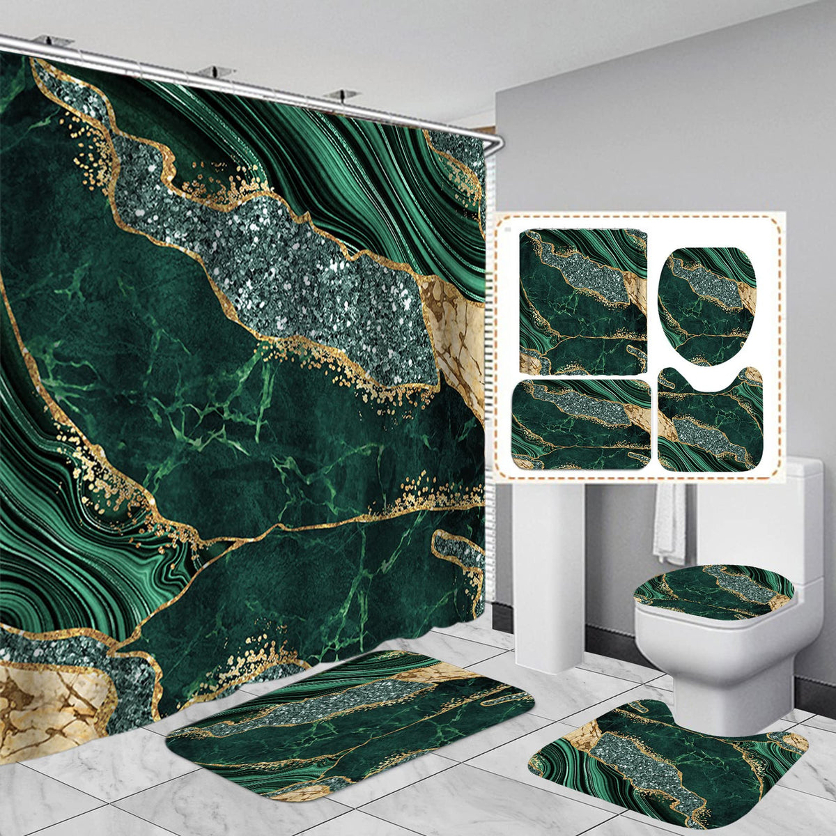 EMHOME green marble shower curtain adds spa-like elegance to any bathroom