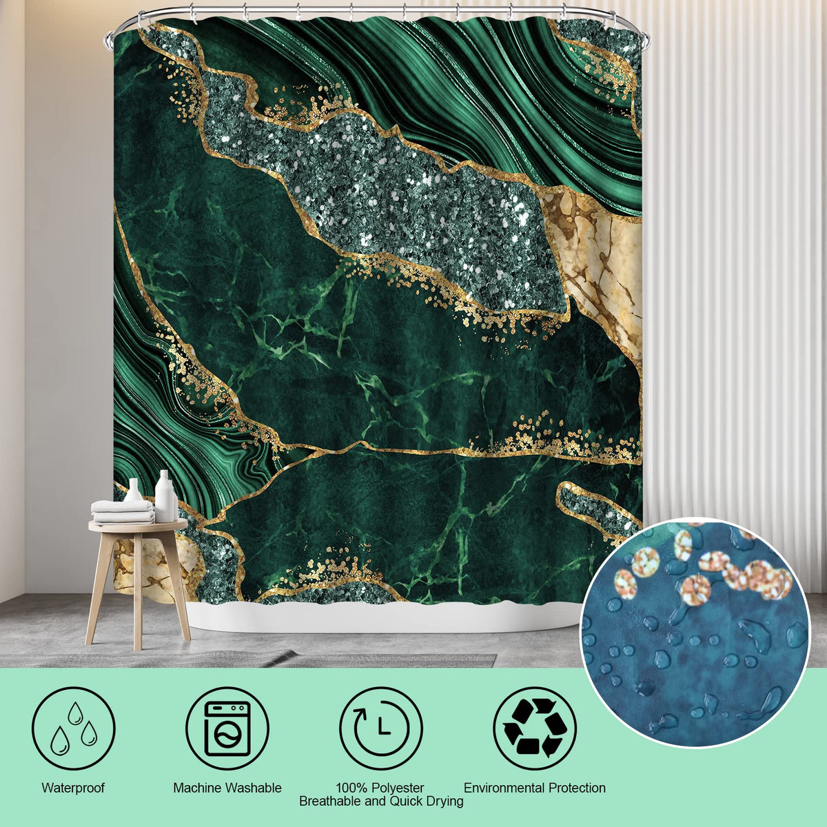 EMHOME green toilet lid cover complements marble set for cohesive look