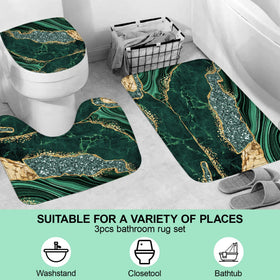 EMHOME green U-shaped rug provides non-slip stability near the toilet