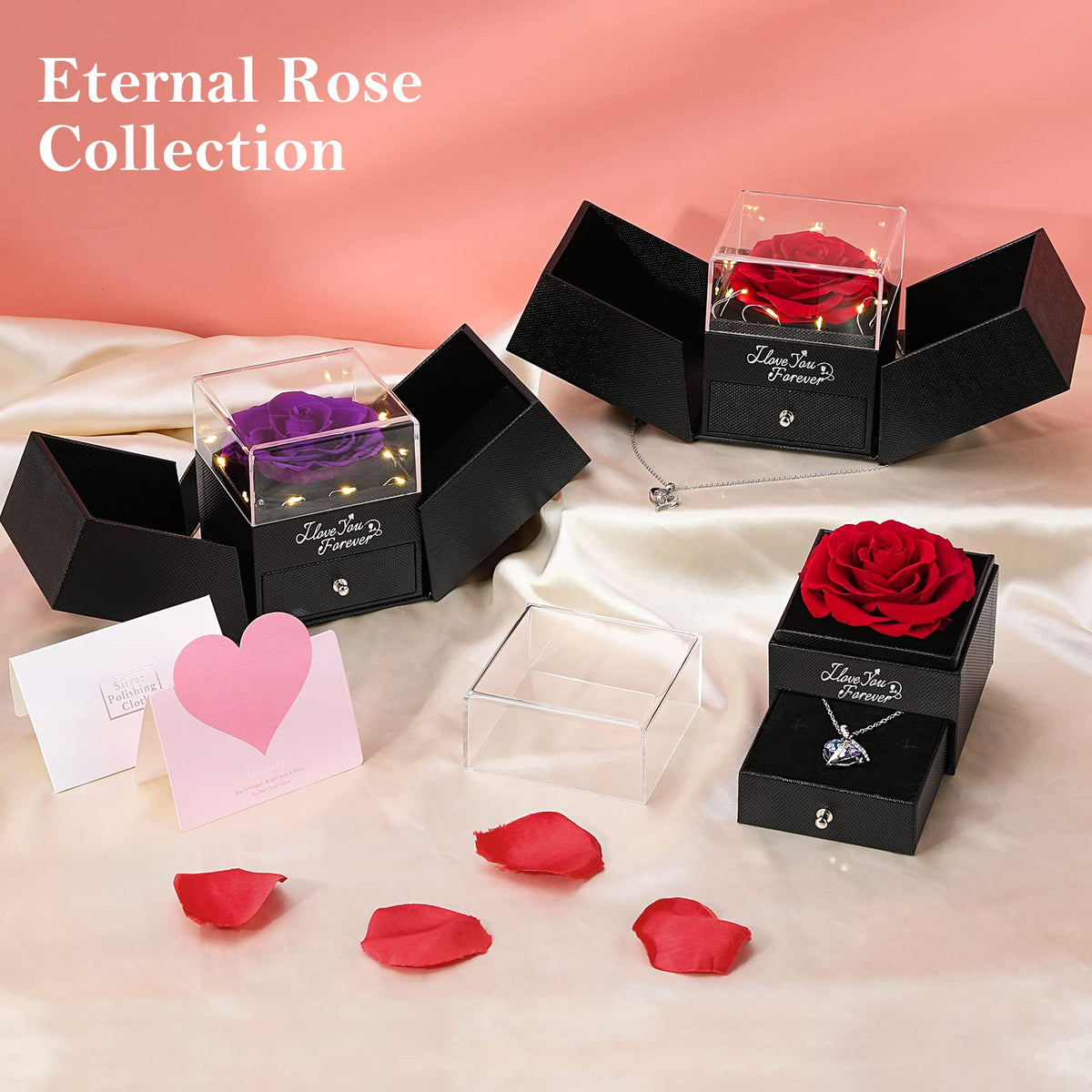 Emibele elegant gift set with rose necklace card.