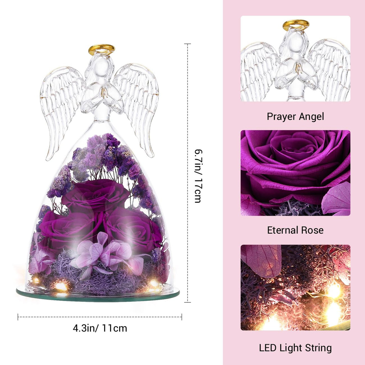 Emibele LED-lit angel and rose create warm ambience for dinners.