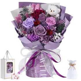 Emibele preserved rose bouquet with bear for long-lasting beauty, zero maintenance.