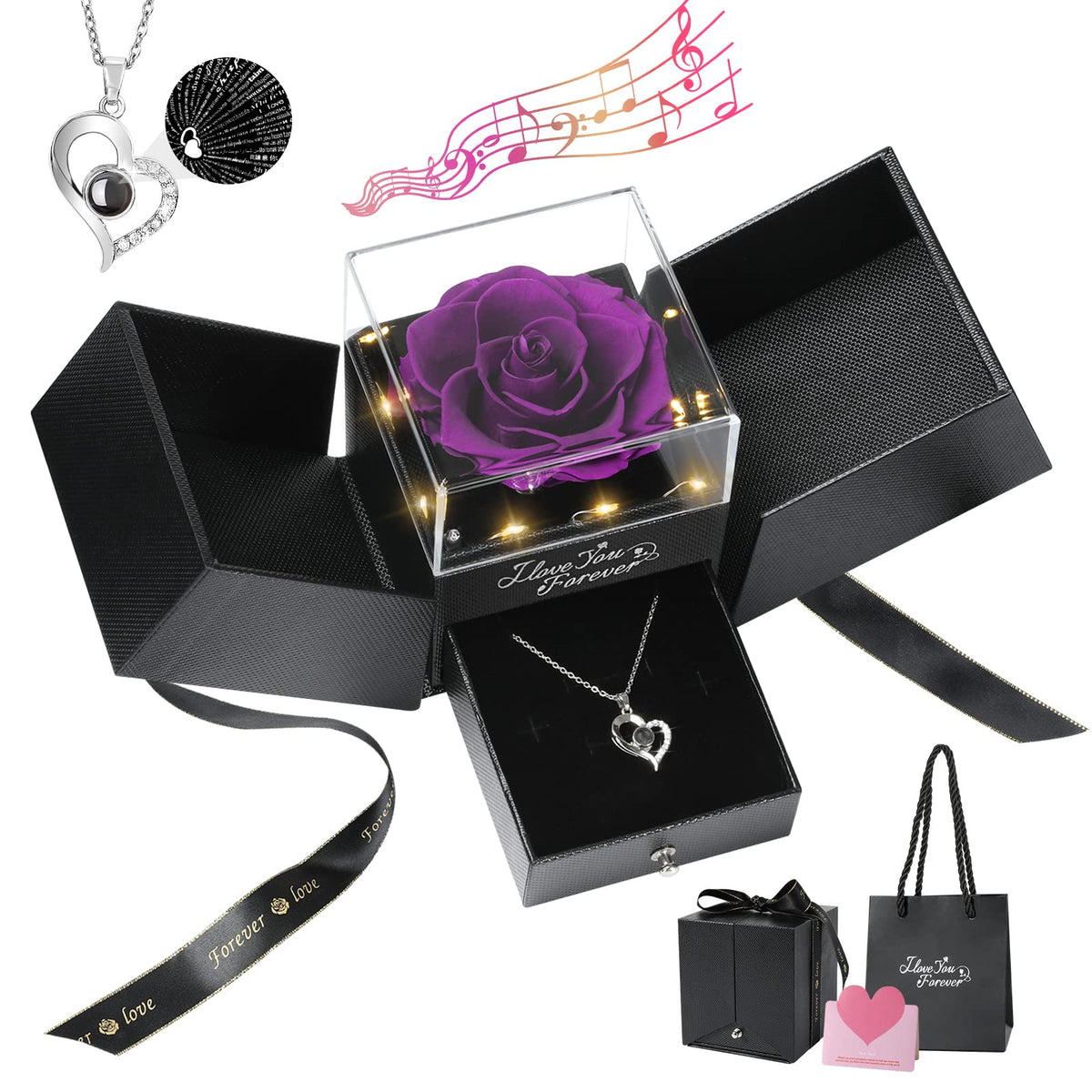 Emibele preserved rose with necklace as a lasting keepsake gift.
