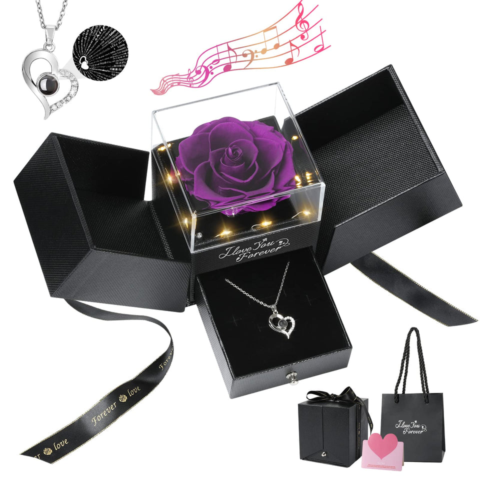 Emibele preserved rose with necklace as a lasting keepsake gift.