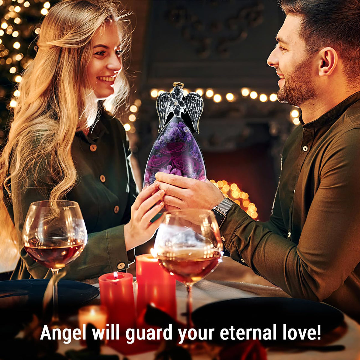 Emibele glass angel decor, versatile for weddings, birthdays, and cozy nights.