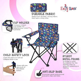 Emily Rose Playful Dinosaurs chair cup holder keeps drinks within reach.