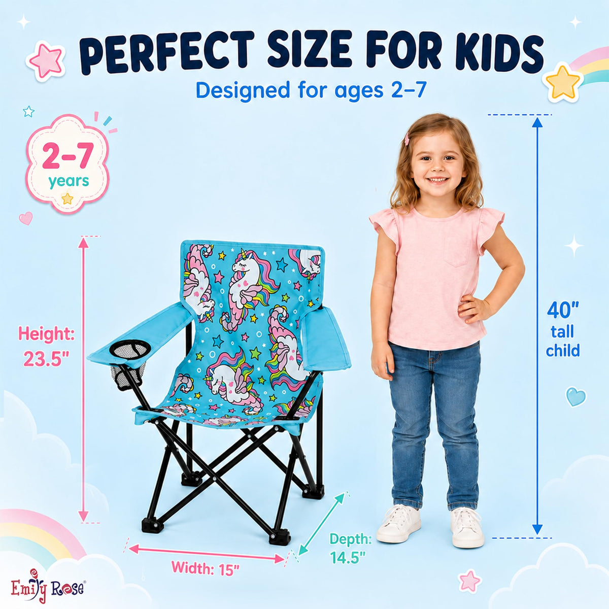 Emily Rose Sea Unicorns chair weighs about 3 lbs for easy travel