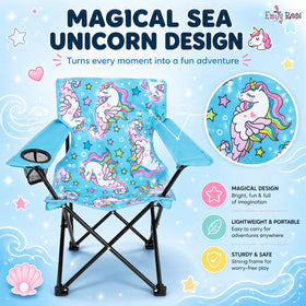 Emily Rose Sea Unicorns folding chair folded in carry case for easy portability