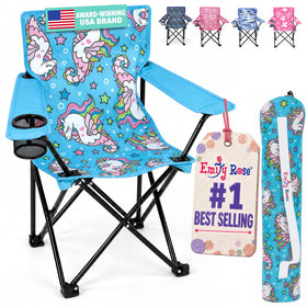 Emily Rose Sea Unicorns folding chair front view with sturdy frame and magical print for kids