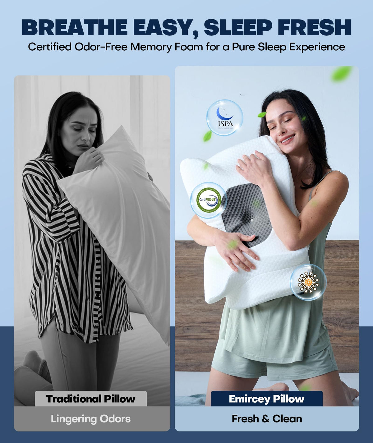 Emircey adjustable contour pillow allows 180-degree height flip for multiple sleeping styles