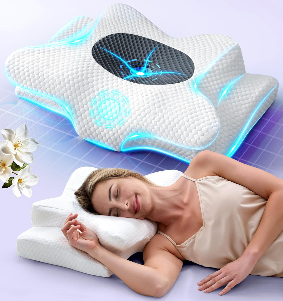 Emircey cervical neck pillow overview showing ergonomic contour for restful sleep
