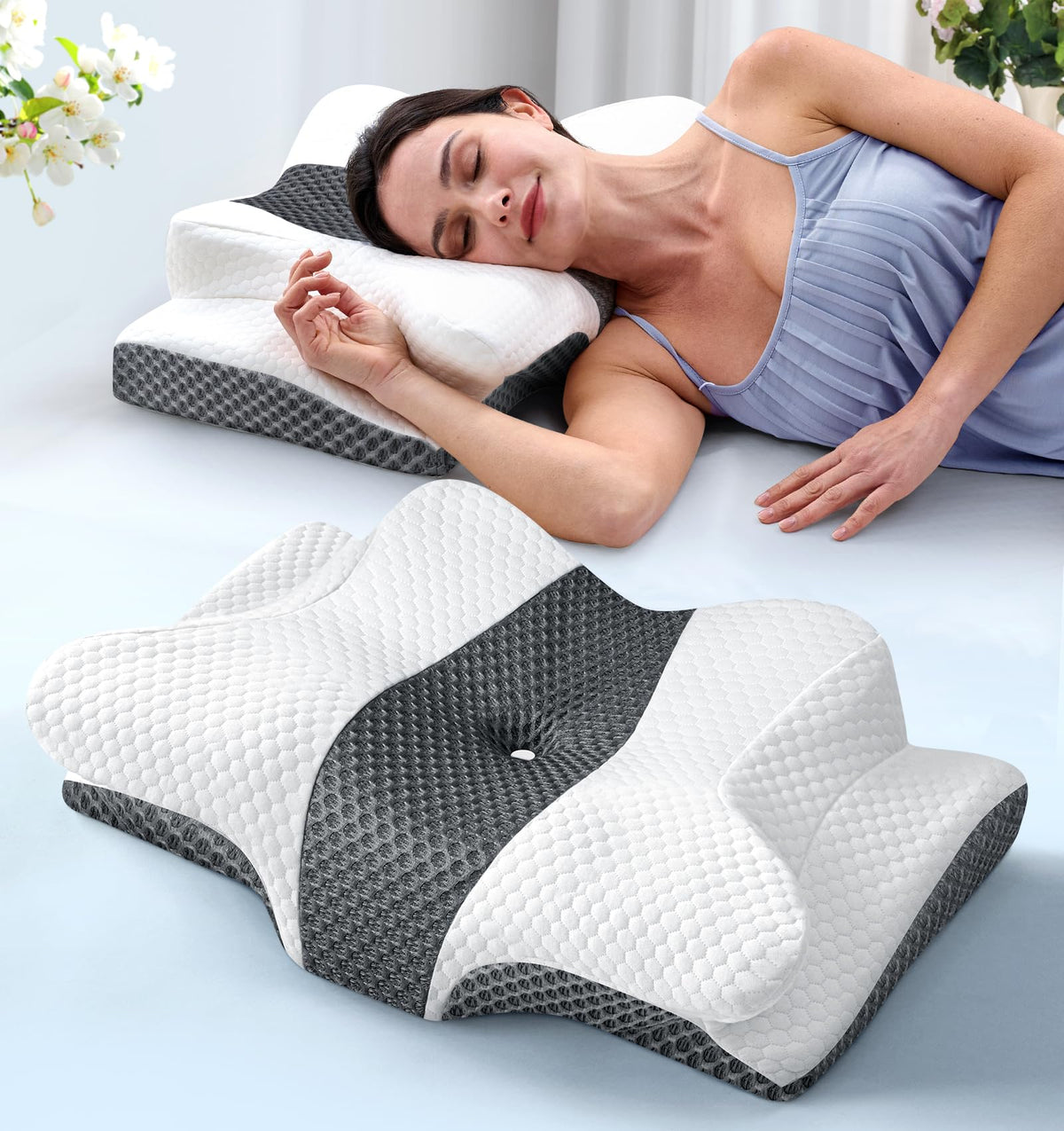 Emircey Sleep Doctor approved cervical neck pillow offers ergonomic neck support for better alignment.