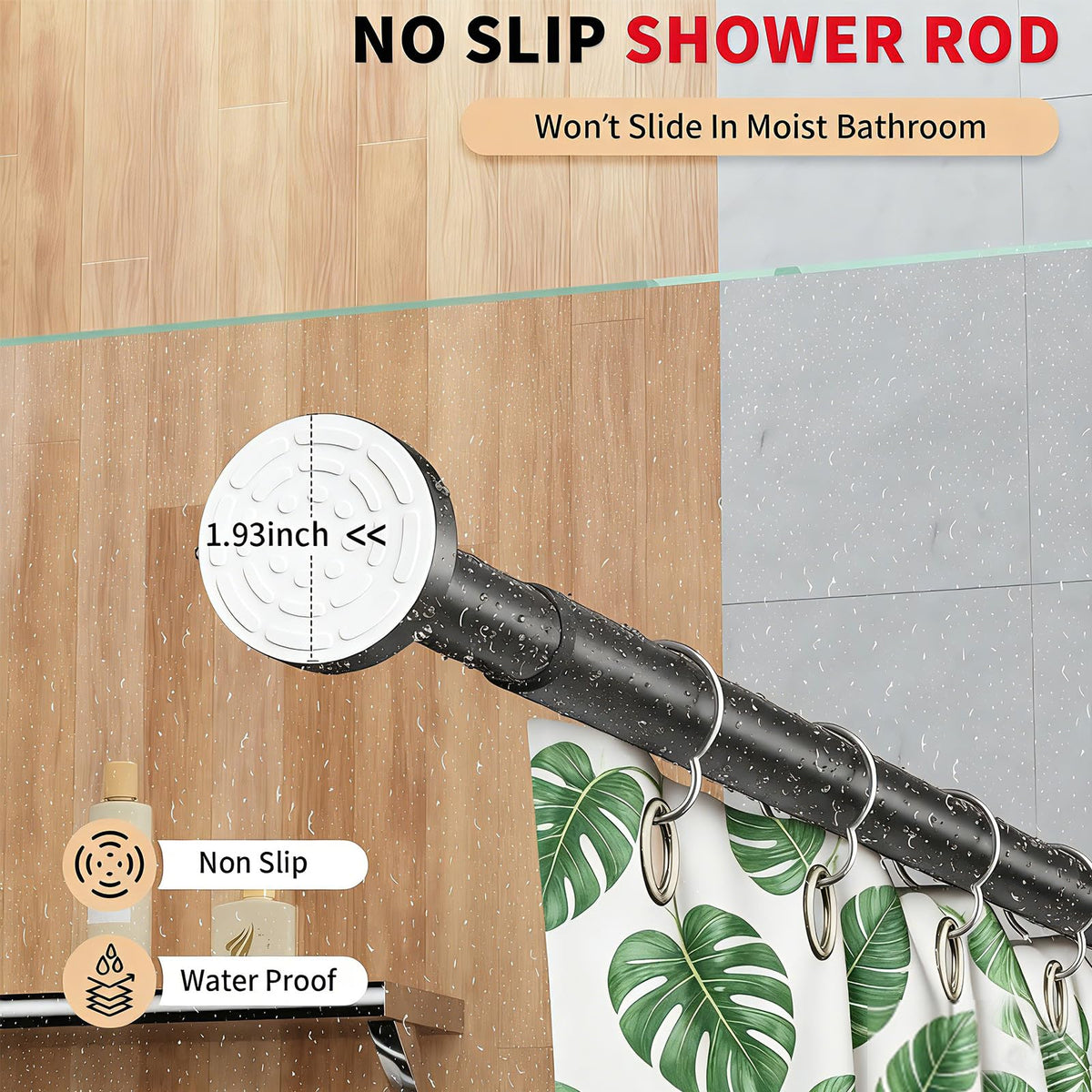 Emlaoe adjustable shower rod demonstrates twist-to-length from 34 to 80 inches.