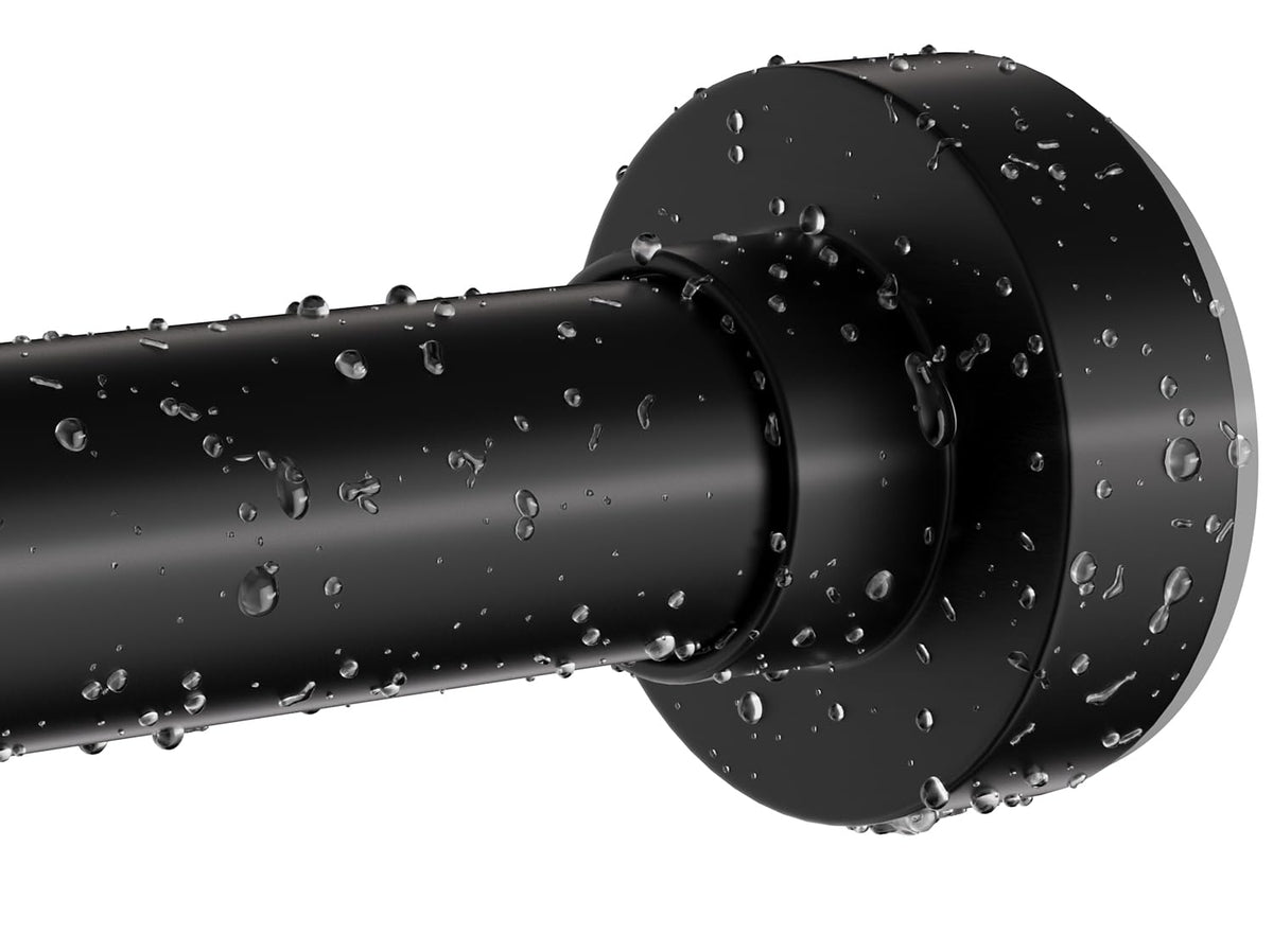 Emlaoe black shower rod in matte finish, adjustable from 34 to 82 inches for versatile spaces.