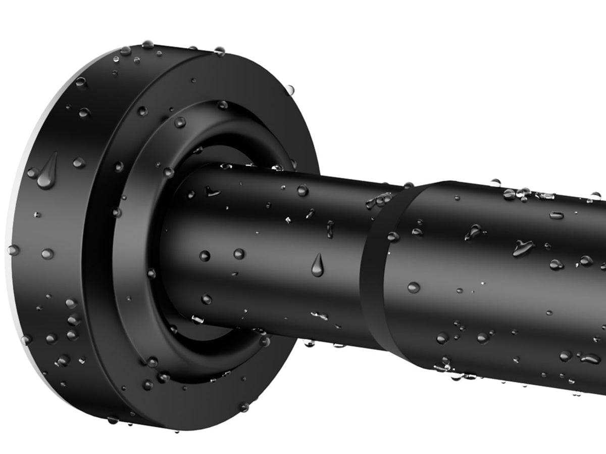 Emlaoe black shower rod with rust-resistant coating for humid bathrooms.