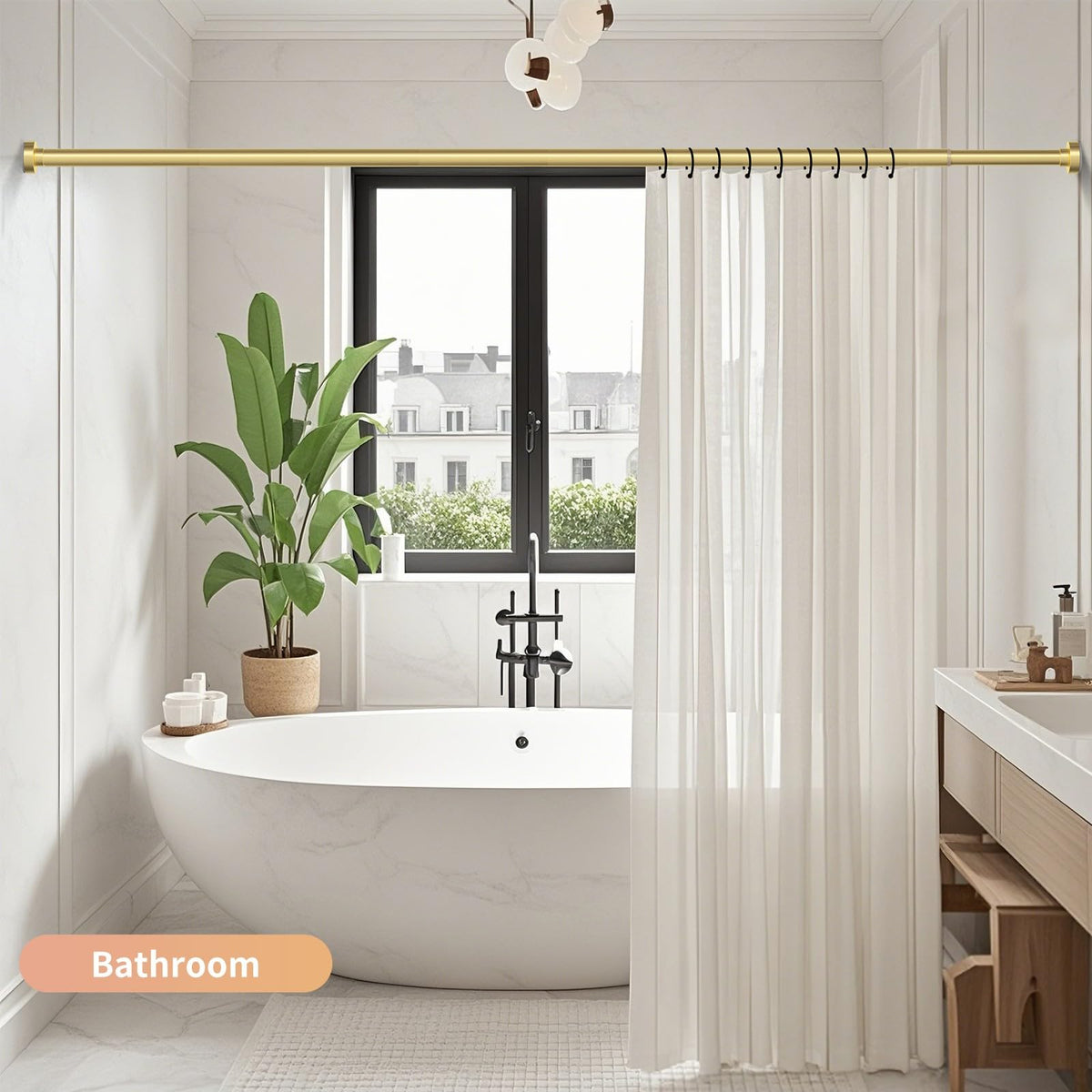 Emlaoe gold shower rod features durable metal construction resisting moisture.