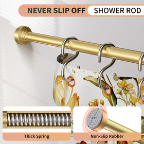 Emlaoe gold shower rod shows telescopic segments for easy, tool-free length changes.