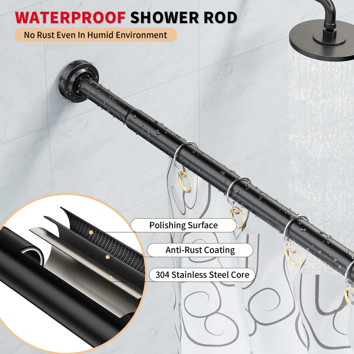 Emlaoe tension rod spring mechanism enabling quick tool-free setup.