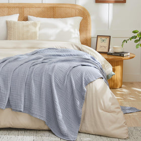 Gift-ready packaging: EMME dusty blue muslin blanket
