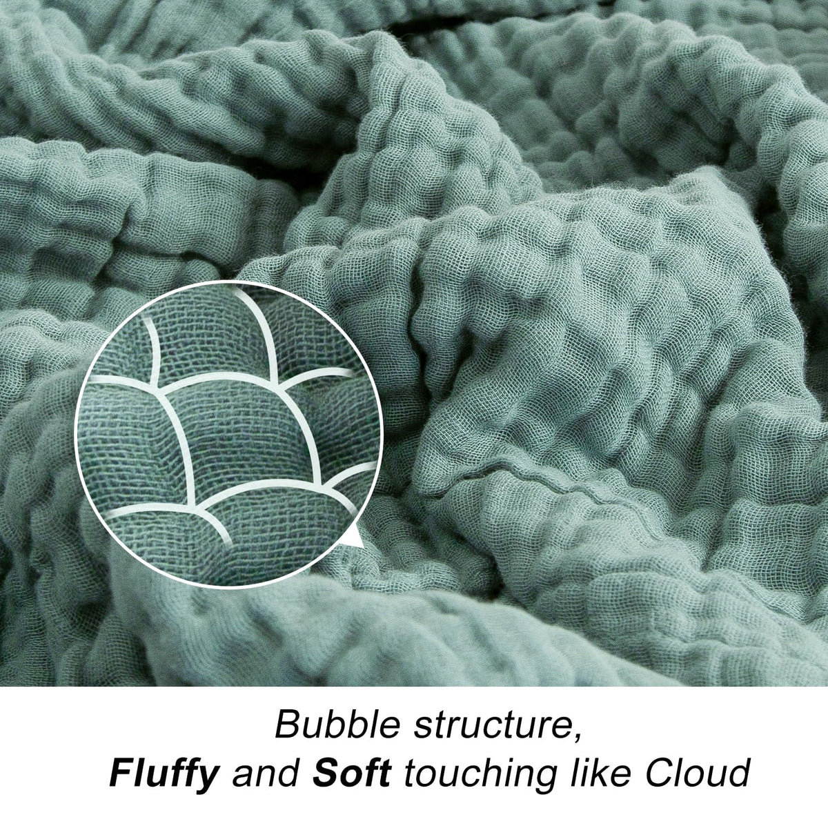 EMME blanket texture close-up shows soft gauze weave.