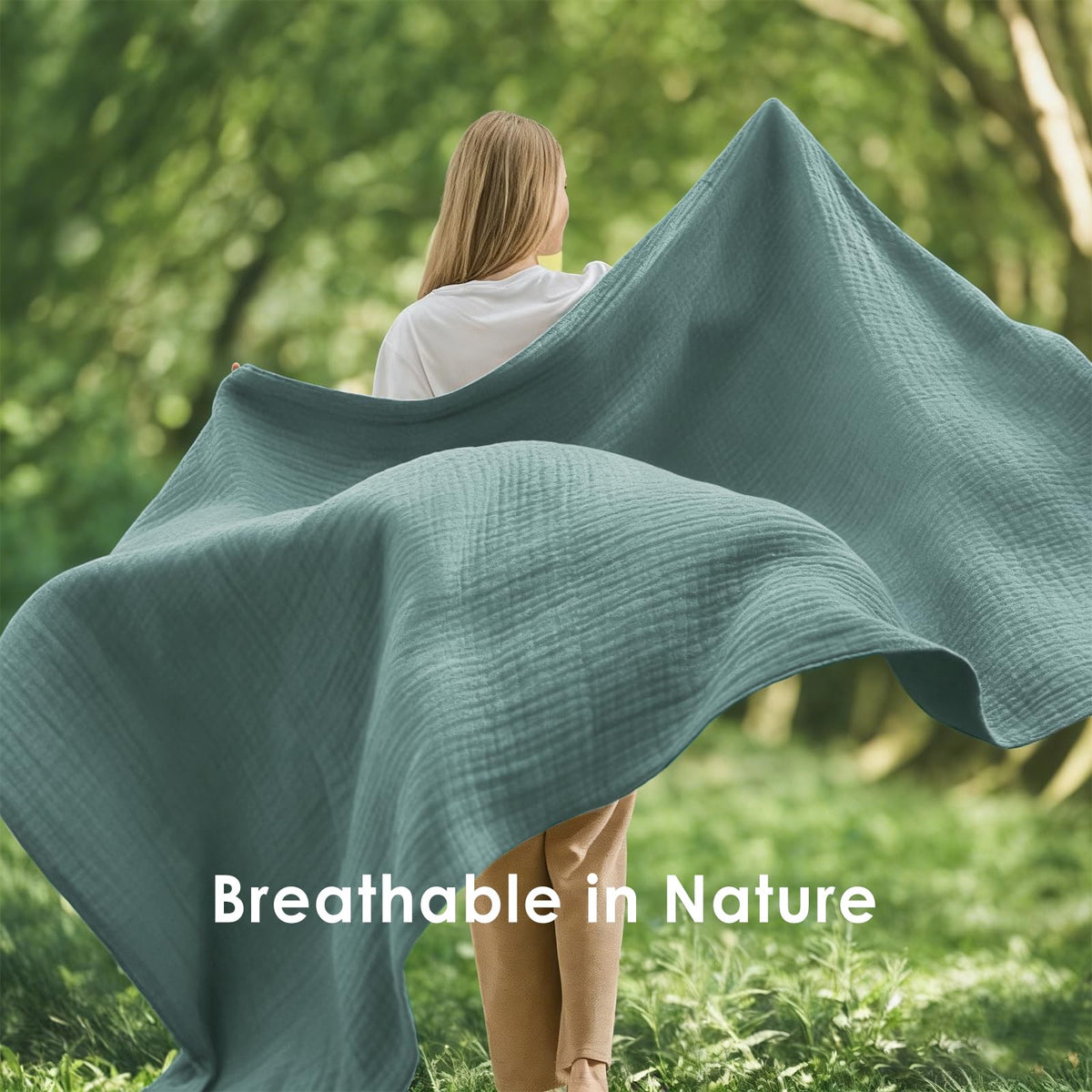 EMME cotton throw blanket folded for storage, signaling versatile home use.