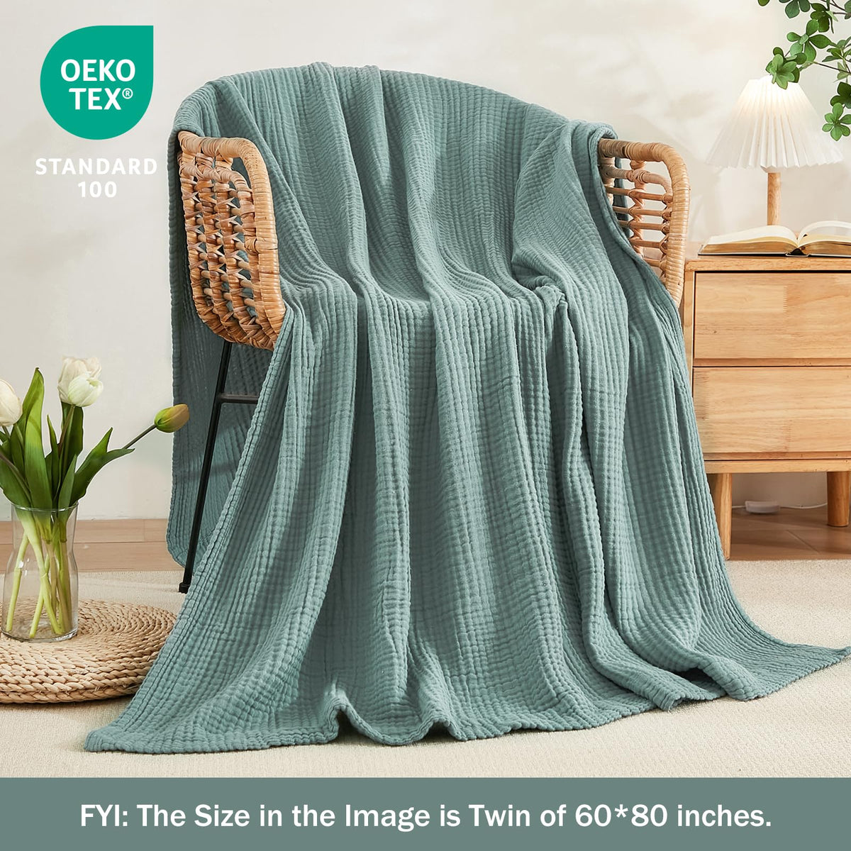 EMME muslin throw blanket teal prewashed for instant comfort.