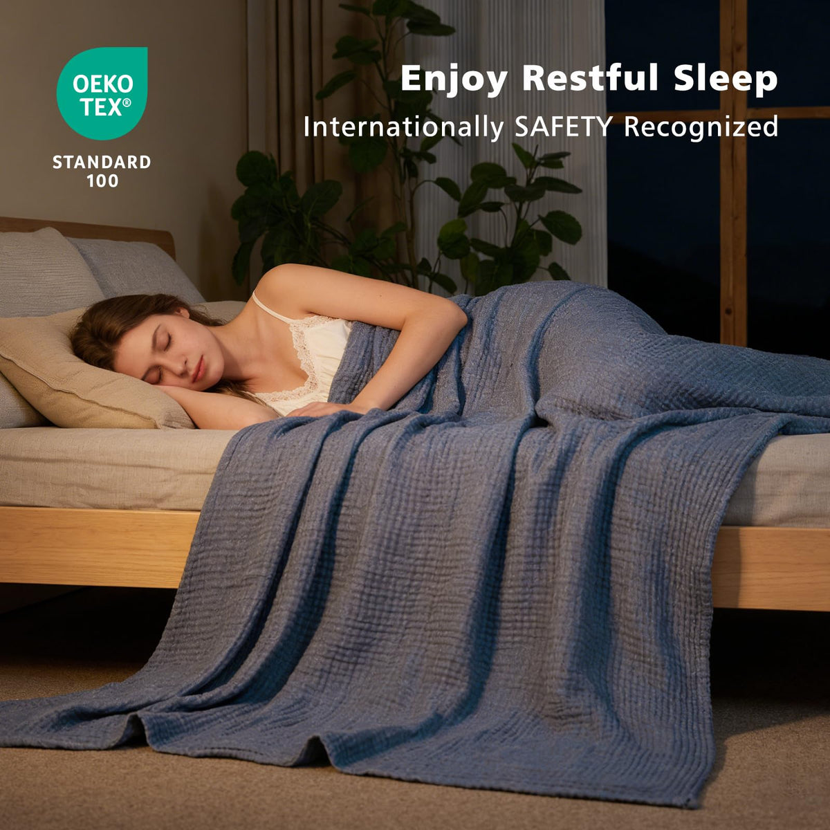 EMME Cotton Muslin Blanket breathable weave for airy sleep.