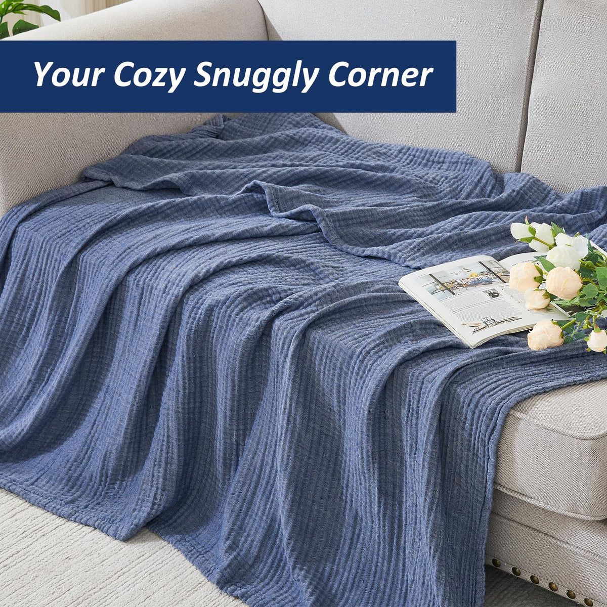 EMME Cotton Muslin Blanket packs lightweight comfort for travel.