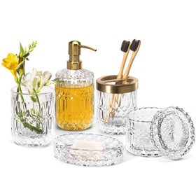 EMPO 6-piece clear glass dispenser for elegant vanity organization