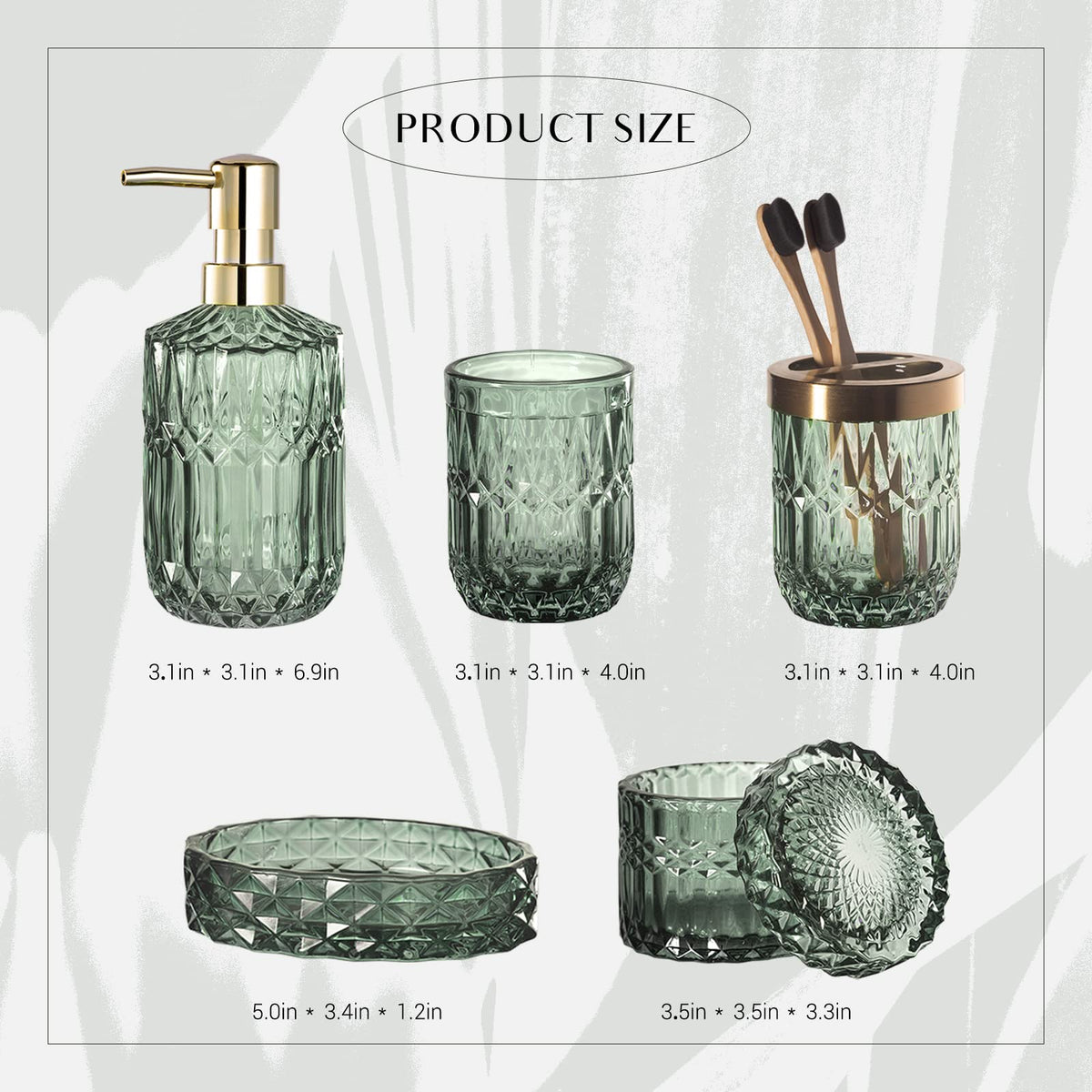 EMPO 6-piece green glass bathroom set for cohesive vanity