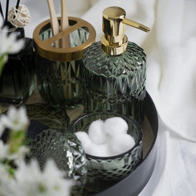 Gift-ready EMPO green glass bathroom set for modern vintage style