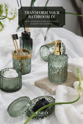EMPO green glass soap dish with durable edges keeps counters tidy