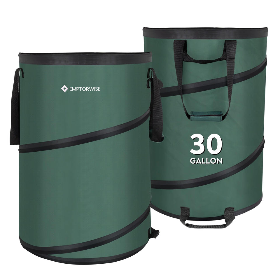 Emptorwise collapsible pop-up trash can for travel keeps campsite waste tidy and compact.